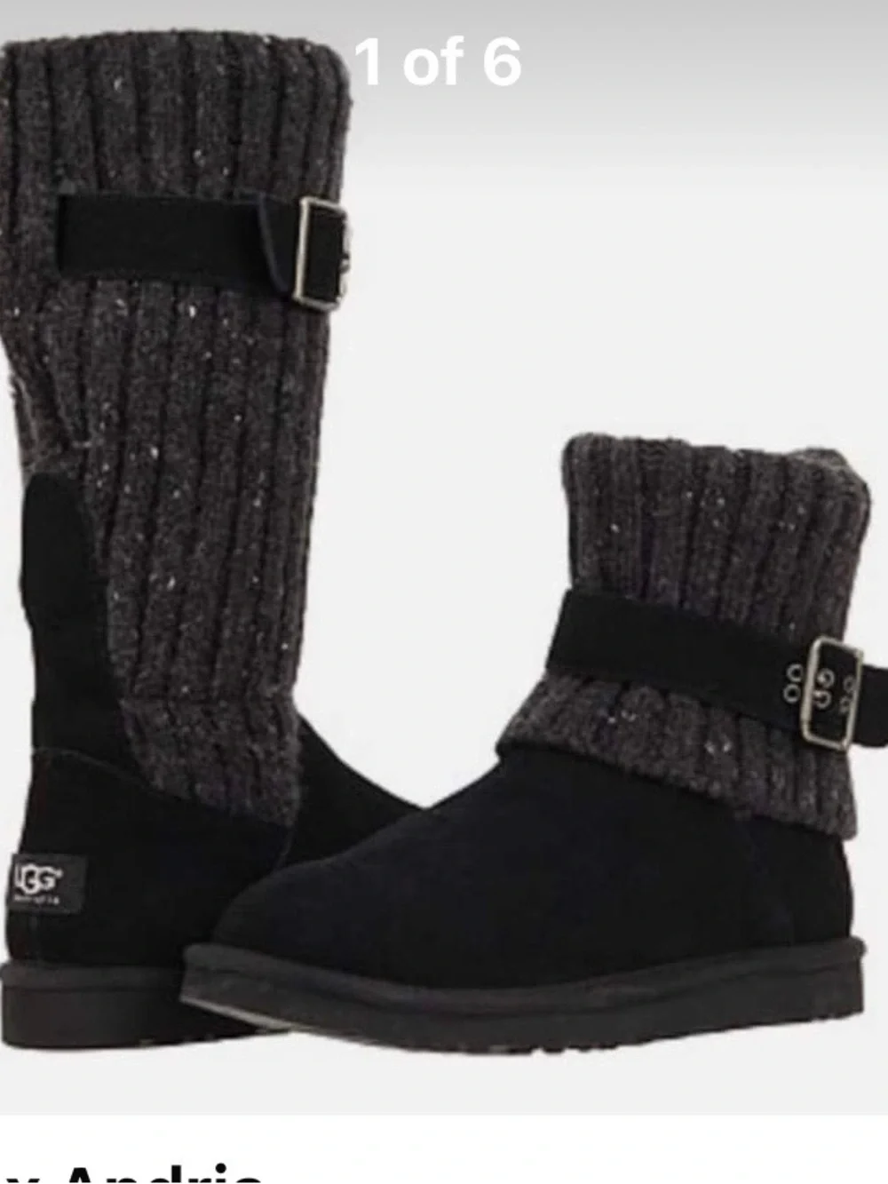 UGG Black Suede Tall Knit-Trim Boots with Buckle